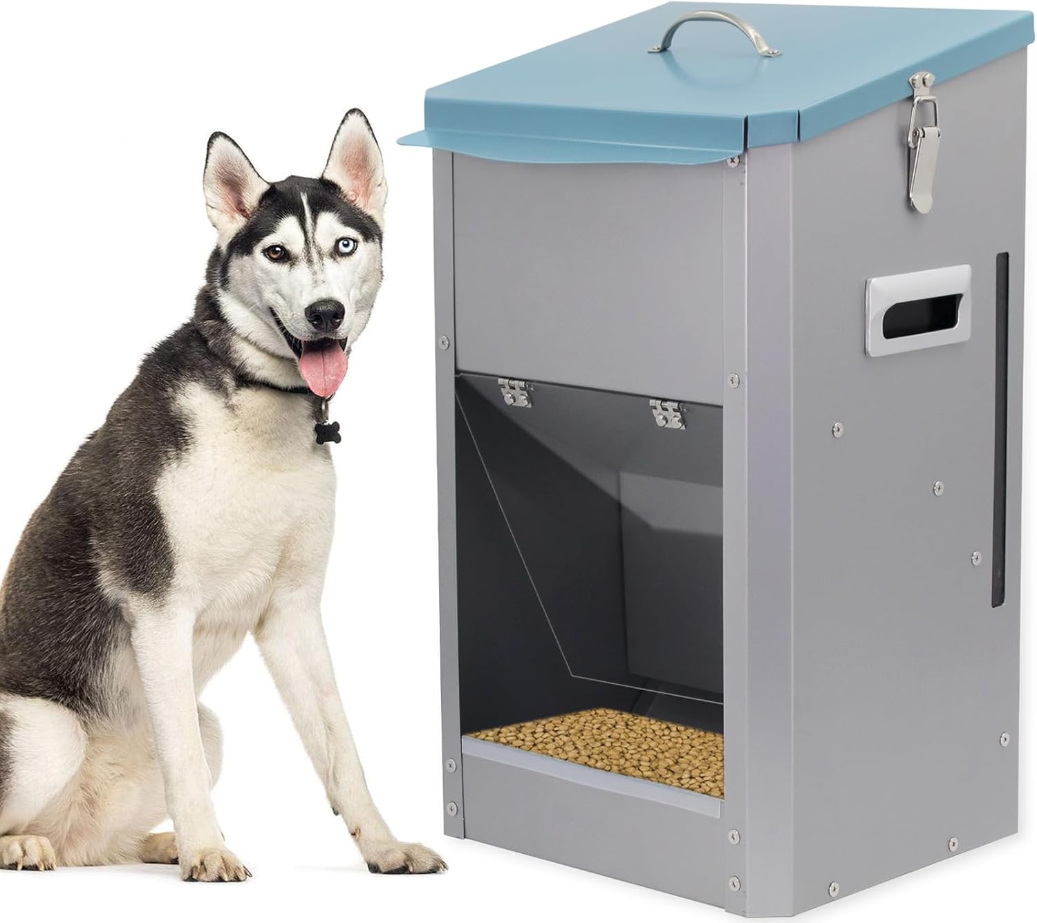 Automatic Large Dog Food Dispenser, 25lbs Outdoor Pets Feeder - Gravity Food Feeder Galvanized Metal Pet Food Station for Cats, Small, Medium, and Large Breeds