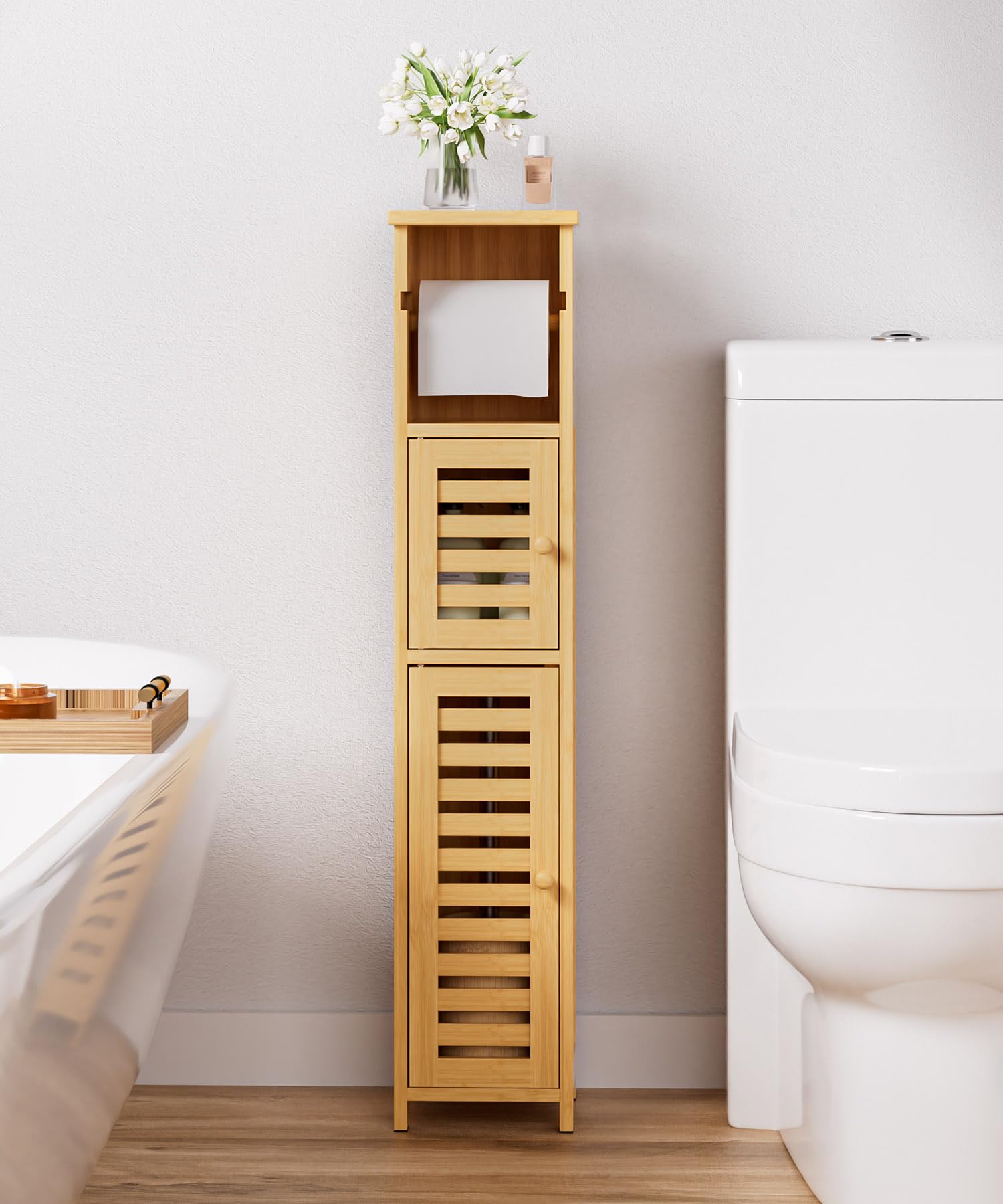 Yorbay Stehende Toilettenpapierhalter mit Türen und Regalen