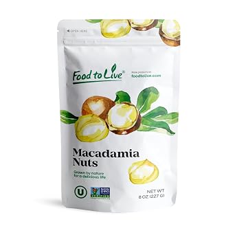 Food to Live Dry Roasted Macadamia Nuts Halves and Pieces, 8 Ounces Oven Toasted Unsalted Snack, Great for Baking and as Topping for Salads, Yogurt. Vegan, Kosher, Bulk