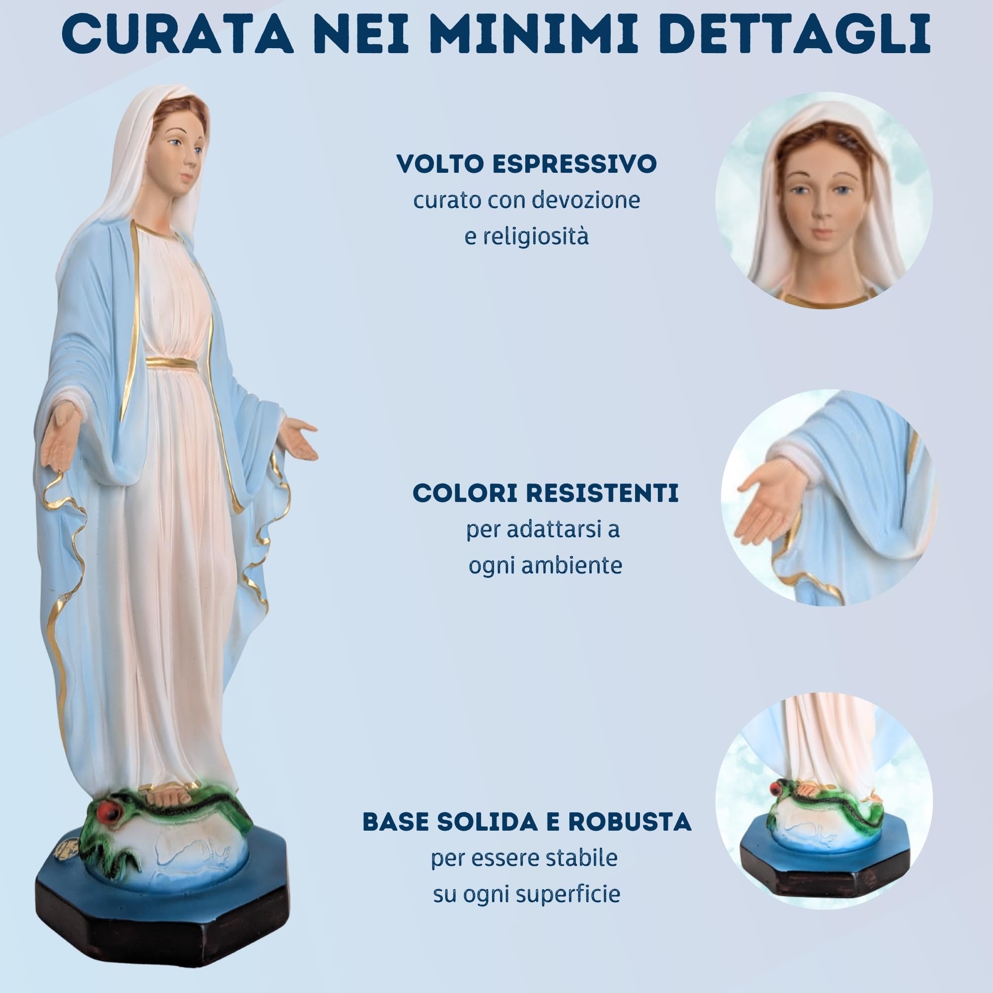 OVUNQUE PROTEGGIMI Statua Madonna Miracolosa o Immacolata in Resina, cm 40, per Interni ed Esterni, Statuetta della Madonnina Realizzata e Dipinta in Italia
