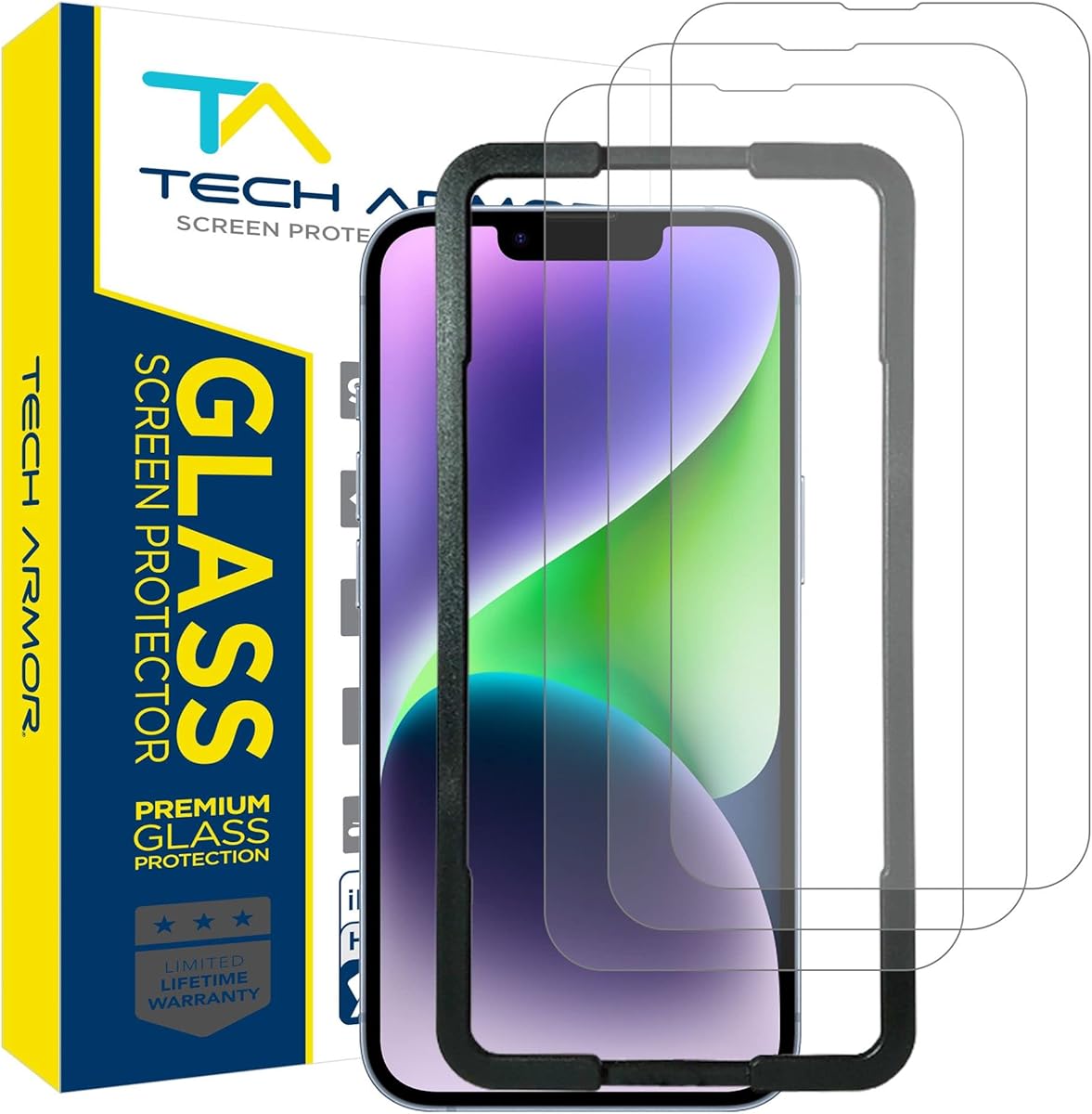 Tech Armor Ballistic Glass Screen Protector for iPhone 14 Plus and iPhone 13 Pro Max [6.7 Inch] Display 3 Pack Tempered Glass, Case Friendly