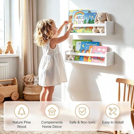 2 Pack Nursery Book Shelves 16.5 Inch Floating Shelves for Wall