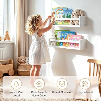 2 Pack Nursery Book Shelves 16.5 Inch Floating Shelves for Wall
