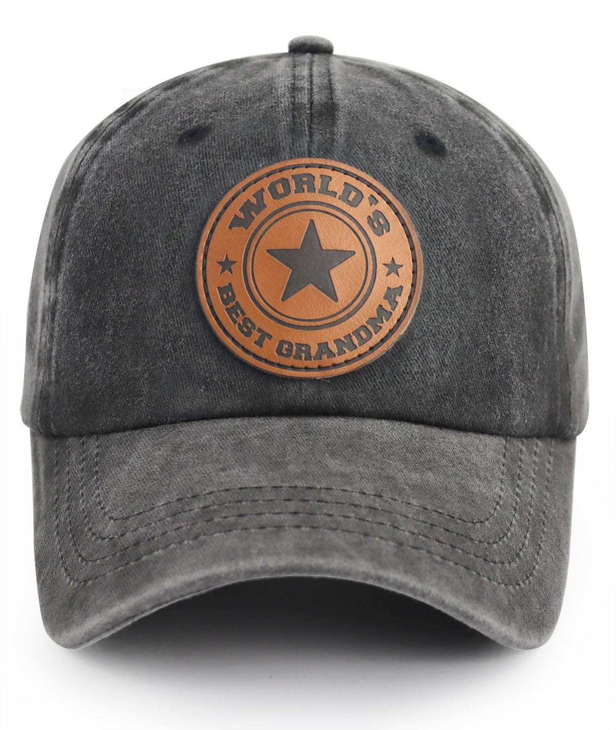World's Best Papa Grandpa Hat with Leather Patch, Adjustable Embroidered Cotton Fathers Day Dad Baseball Cap