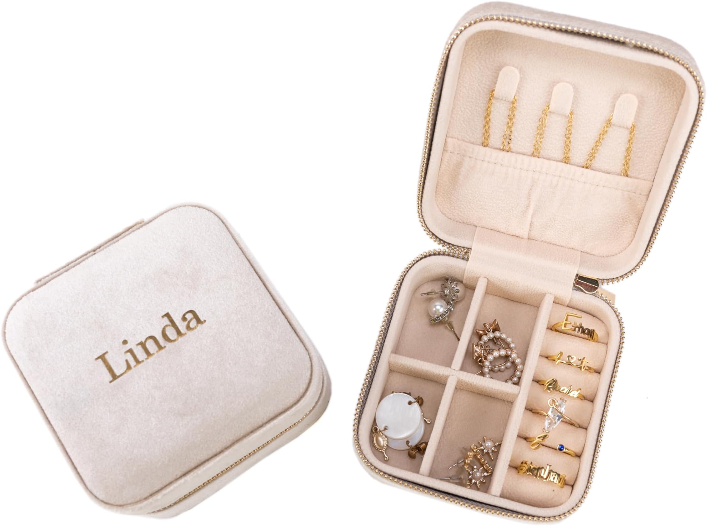 Angelina's PalaceAngelina's Palace Personalized Italian Velvet Jewelry Case With Name Necklace Ring Storage Box Monogram Travel Jewelry Organizer Wedding Party Bridesmaid Gift for Her