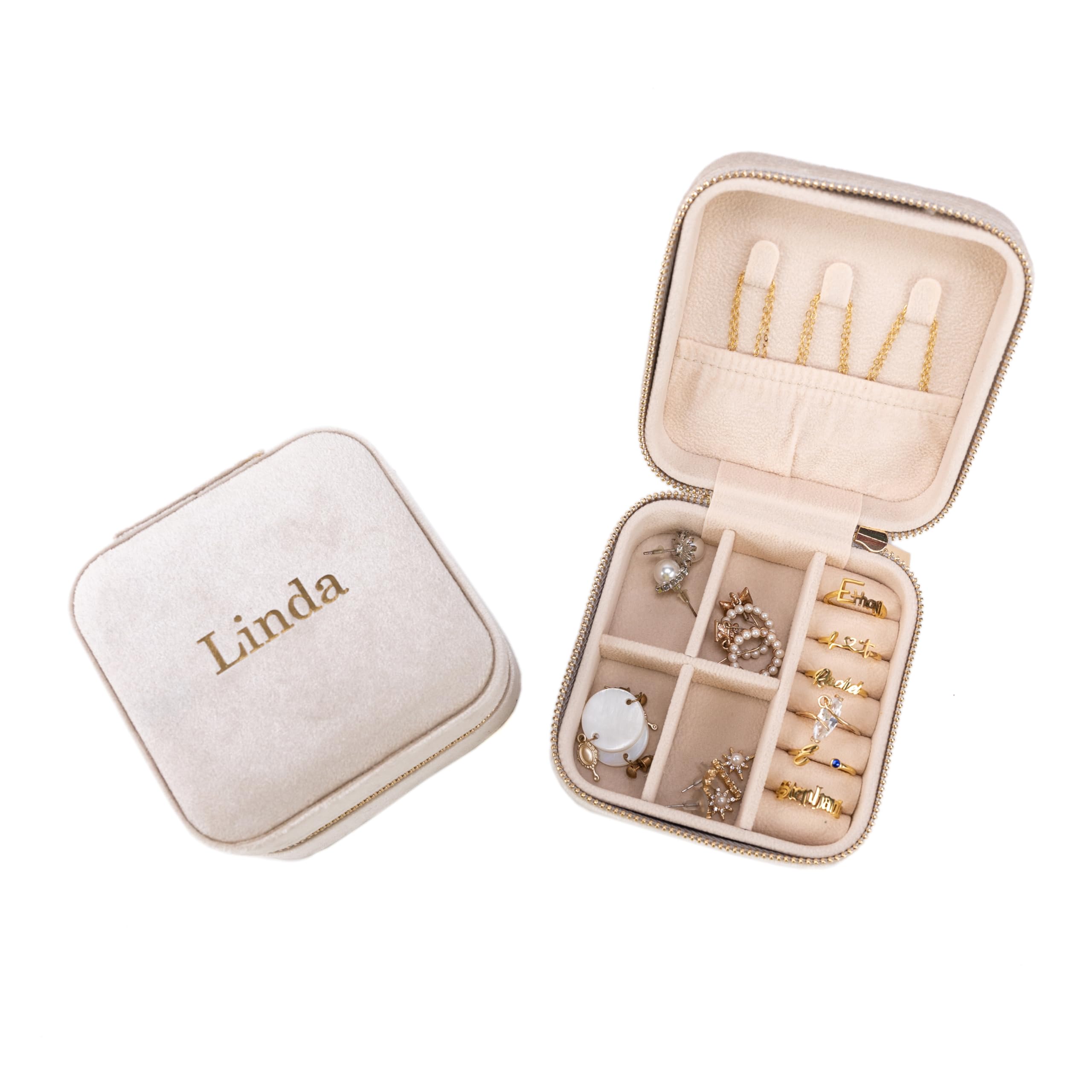 Angelina's PalaceAngelina's Palace Personalized Italian Velvet Jewelry Case With Name Necklace Ring Storage Box Monogram Travel Jewelry Organizer Wedding Party Bridesmaid Gift for Her
