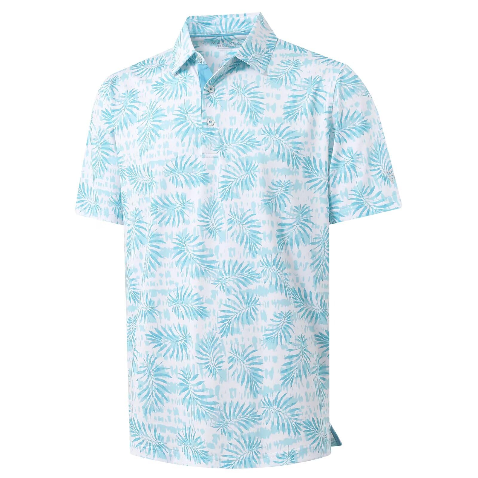 M MAELREG Mens Golf Shirt Short Sleeve Dry Fit Print Moisture Wicking Performance Patterns Collared Polo Shirt — view 39