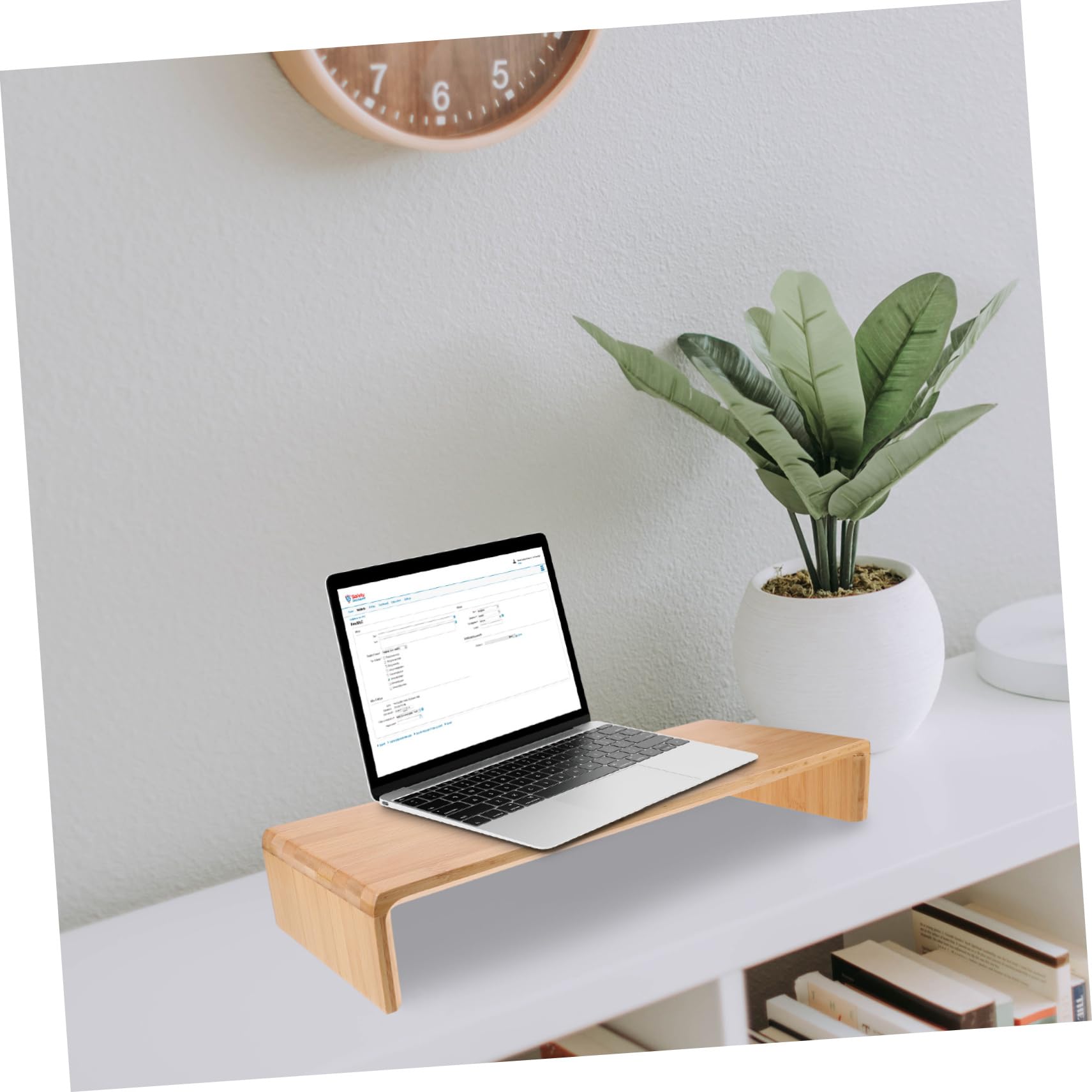 jojofuny Supporto per Monitor in bambù Beige Rialzo Ergonomico per Postura Confortevole e Benessere Visivo, Semplice e Rustico per Casa e Ufficio