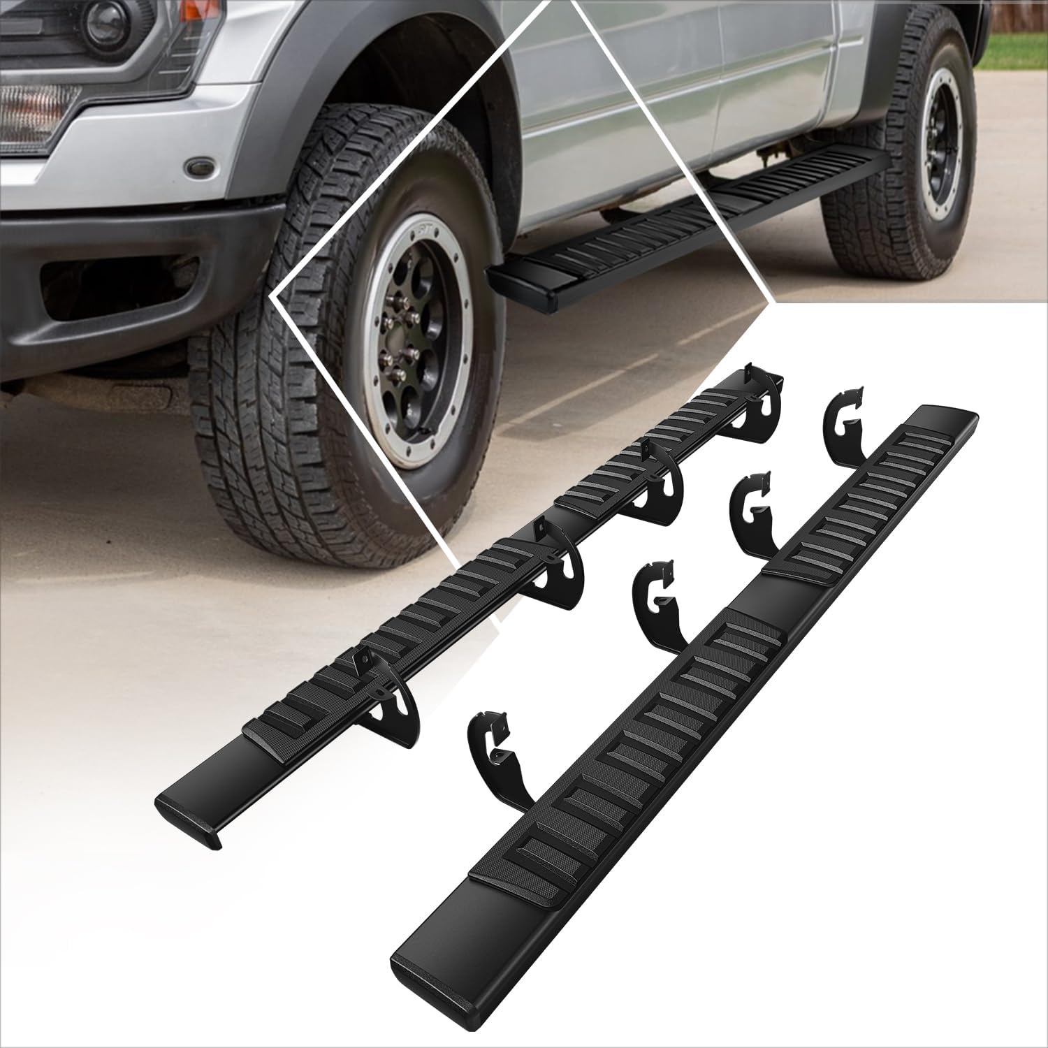 6" Black Aluminum Running Boards Side Step Nerf Bars Compatible with 09-14 Ford F150 Super Crew Cab