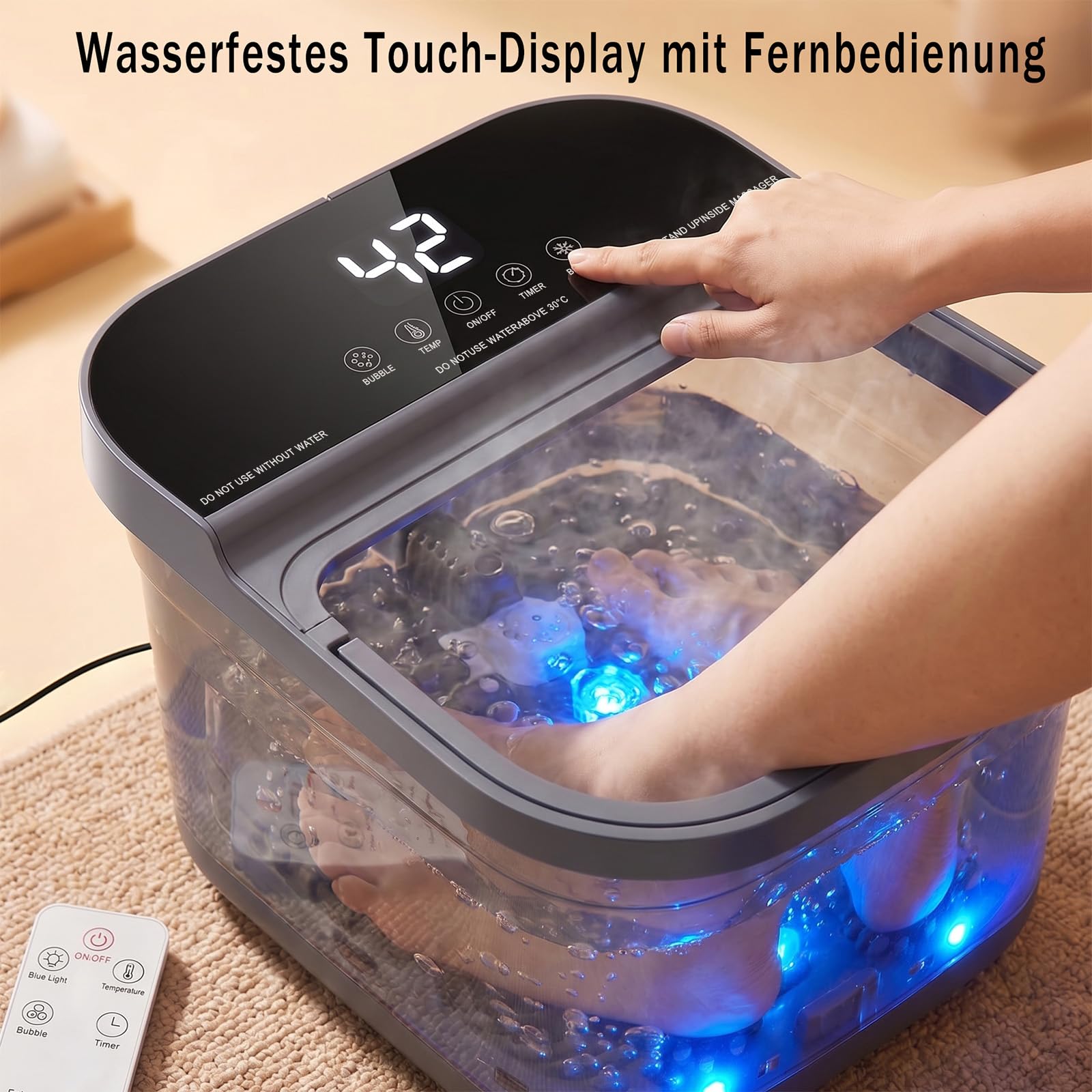 Fußbad Massagegerät mit Heizung mit Touchscreen, 35–45℃ Temperaturregelung