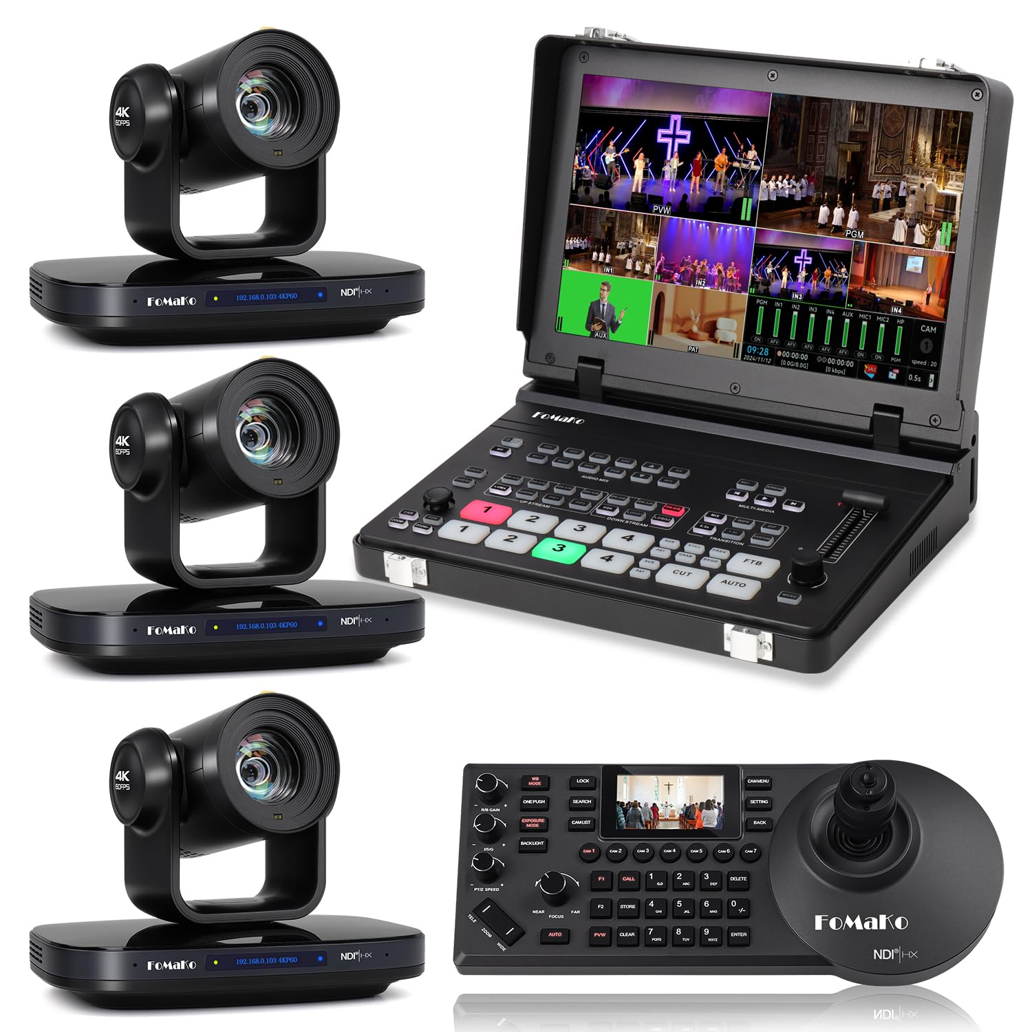 FoMaKo 12G-SDI 4K 60FPS 20X Optical Zoom NDI PTZ Camera,4KP60 AI Auto-Tracking Gen 3, for Sports Events Including Football, Basketball, and Other Ball Games Live Streaming (K820SX3+M5+KC608)