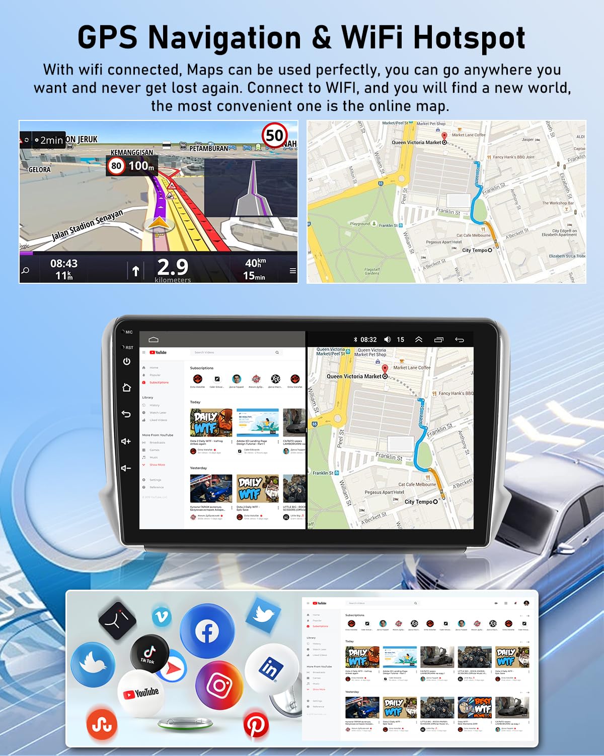 NHOPEEW 2G+64G Android Radio del Coche para Peugeot 2008/208 2012-2018- Wireless Carplay & Android Auto - 10 Pulgadas Radio con WiFi EQ GPS Mirror Link FM RDS + Cámara de visión Trasera