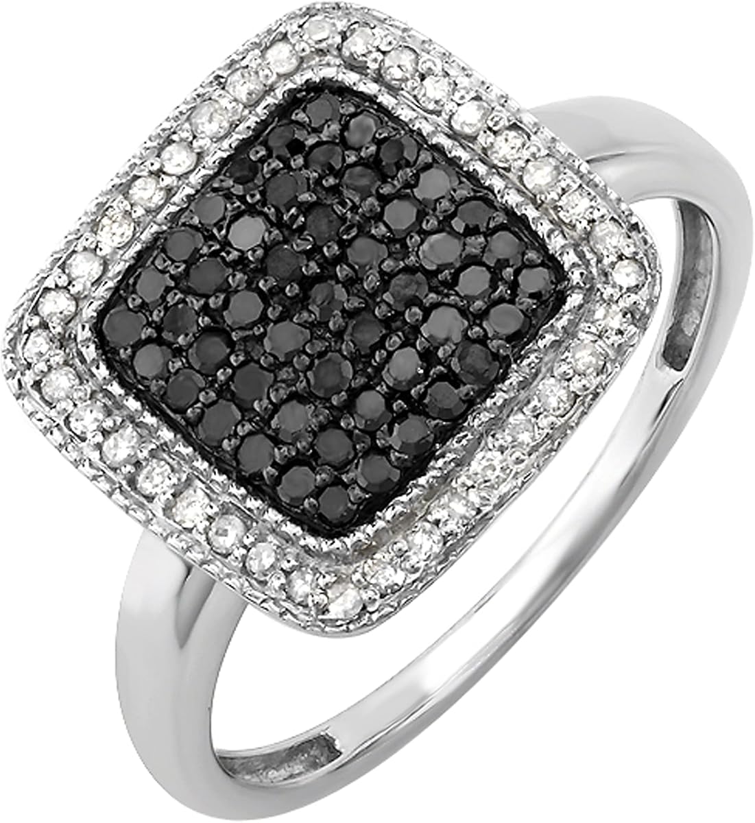 Anillo de cóctel redondo para mujer con diamantes naturales en blanco y negro de Dazzlingrock | 0,50 Ctw | 1/2 CT | Plata de ley 925