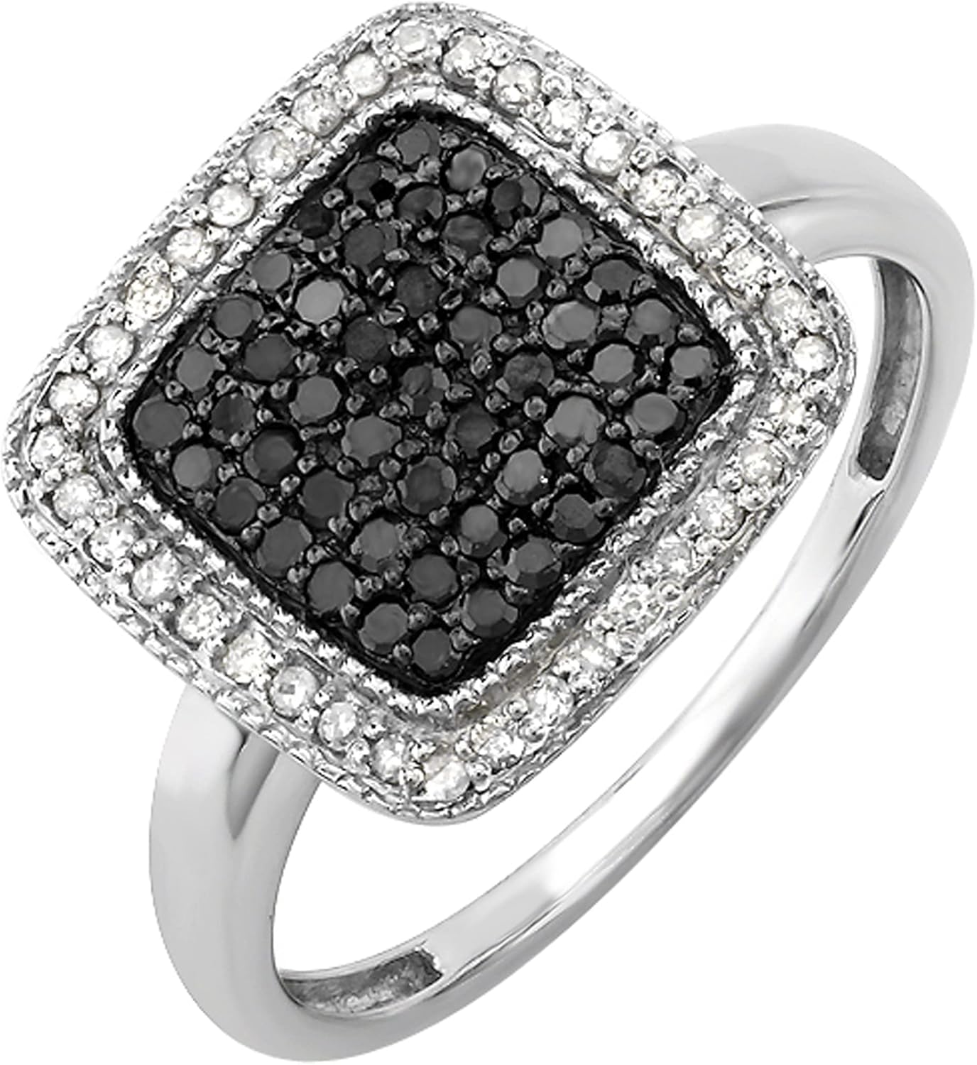 Dazzlingrock Collection 0.50 Carat (ctw) Sterling Silver Round Black & White Diamond Ladies Cocktail Ring 1/2 CT, Size 9