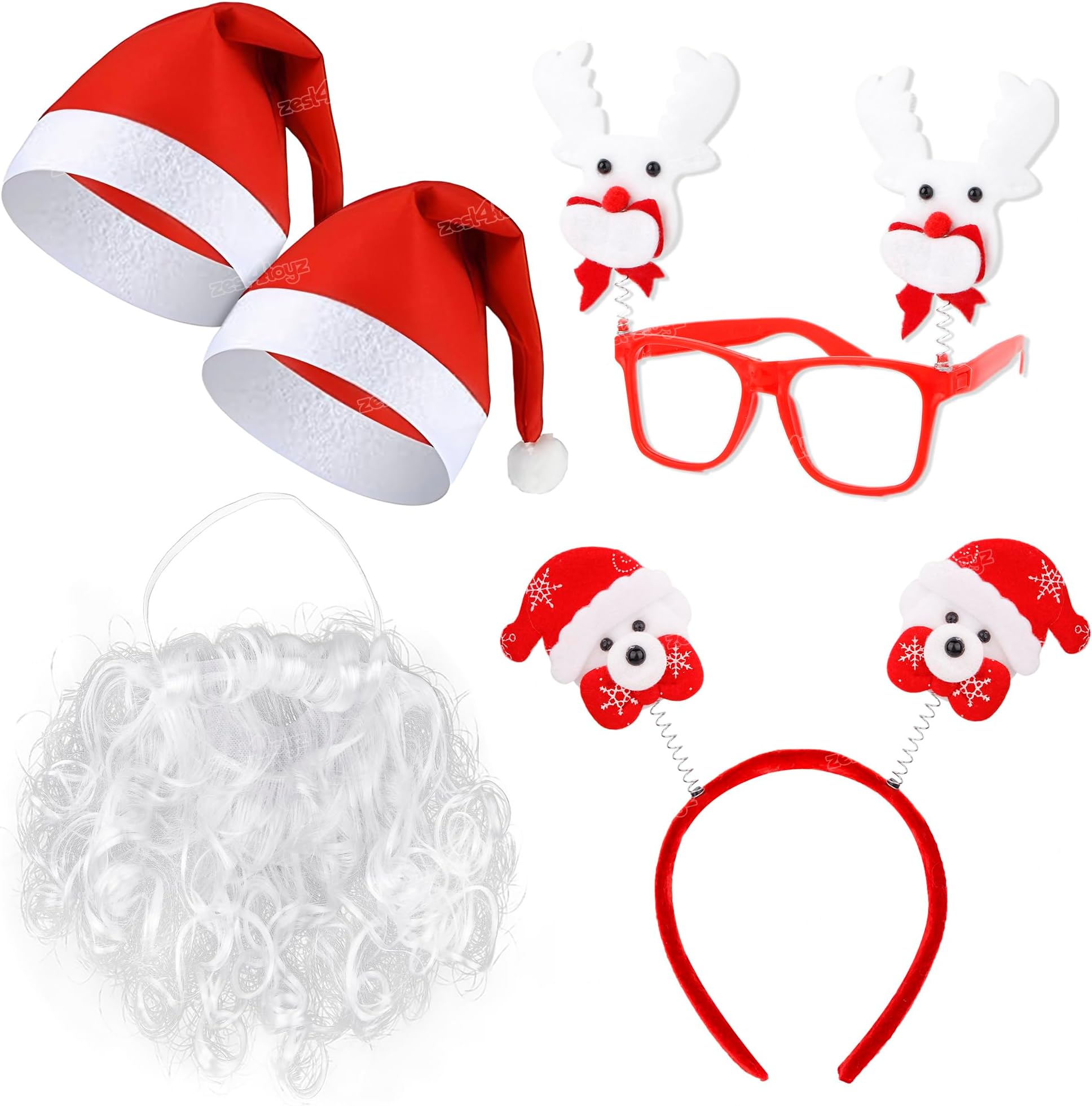 Zest 4 Toyz Christmas Santa Claus Accessories For Kids Adults Combo 1 Santa Beard 2 Pcs Cap 1 Pc Goggle 1 Pc hair band