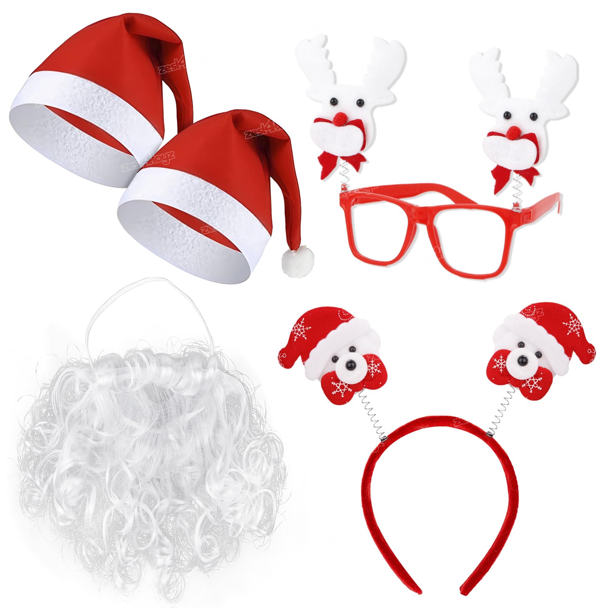 Zest 4 Toyz Christmas Santa Claus Accessories For Kids Adults Combo 1 Santa Beard 2 Pcs Cap 1 Pc Goggle 1 Pc hair band