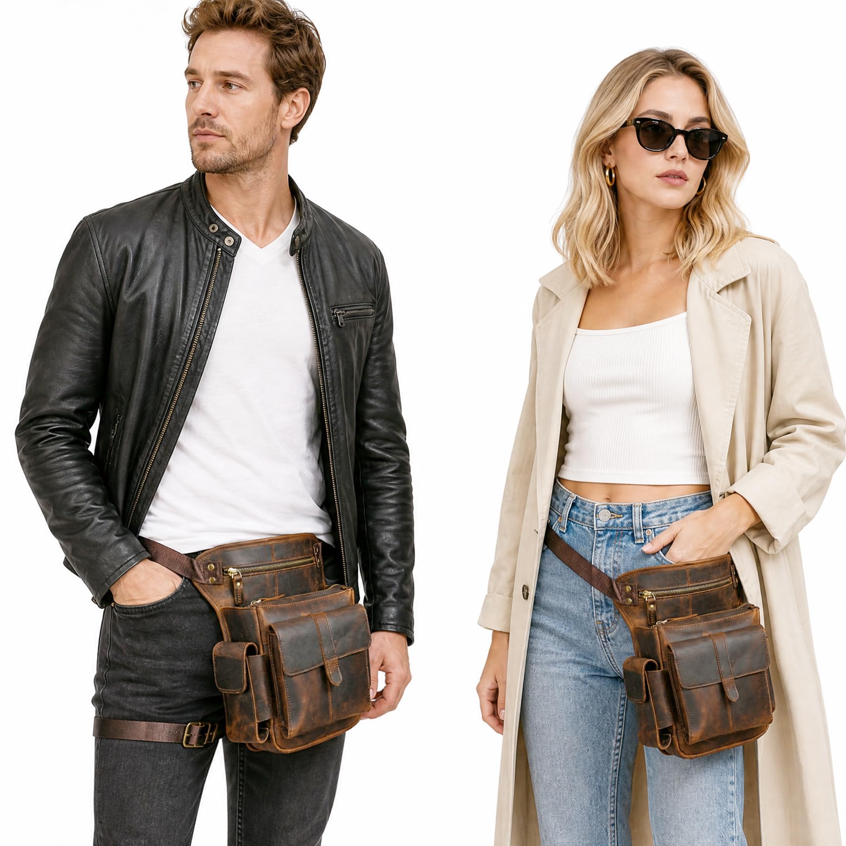 Herren Canvas + Leder Motorrad Reiten Tasche Beinbeutel Beintasche Außenbeintasche Hüfttasche Drop Leg Tasche FB913-5
