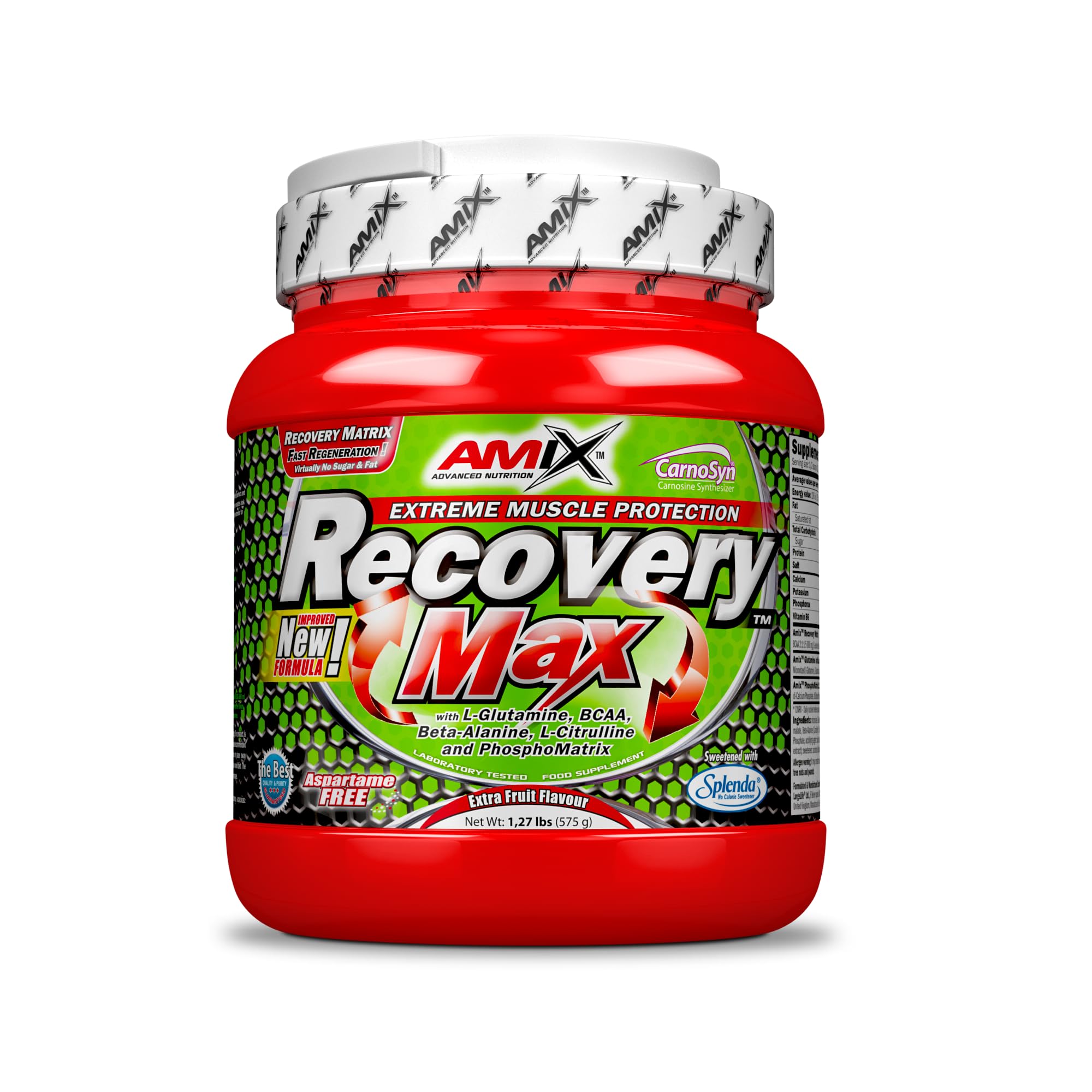 AMIX - Complemento Alimenticio Recovery Max - Favorece la Recuperación Muscular y Disminuye el Catabolismo Muscular - Glutamina en Polvo - Bote 575 g - Sabor Ponche de Frutas