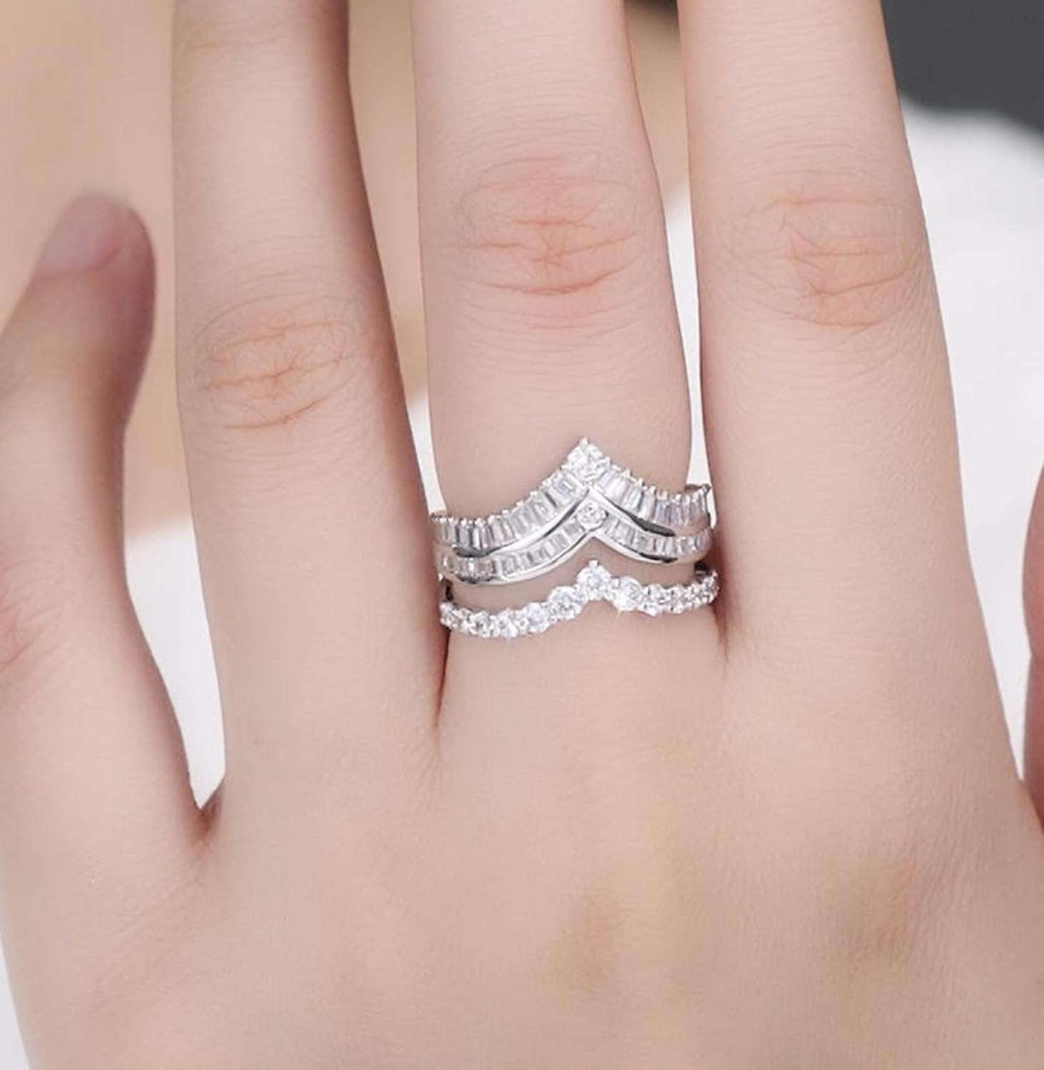Cubic Zirconia Wedding Band Eternity Rings for Women Round and Emerald Cut Sterling Silver Engagement Anniversary Size 5-12