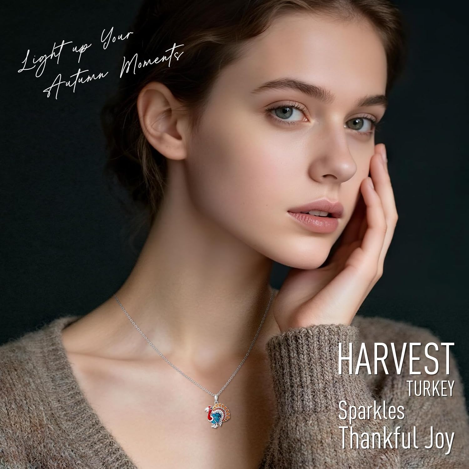 Fenthring Turkey Necklace Thanksgiving Gifts S925 Sterling Silver Thanksgiving Fall Necklaces for Women Autumn Pendant Christmas Holiday Jewelry - Image 9
