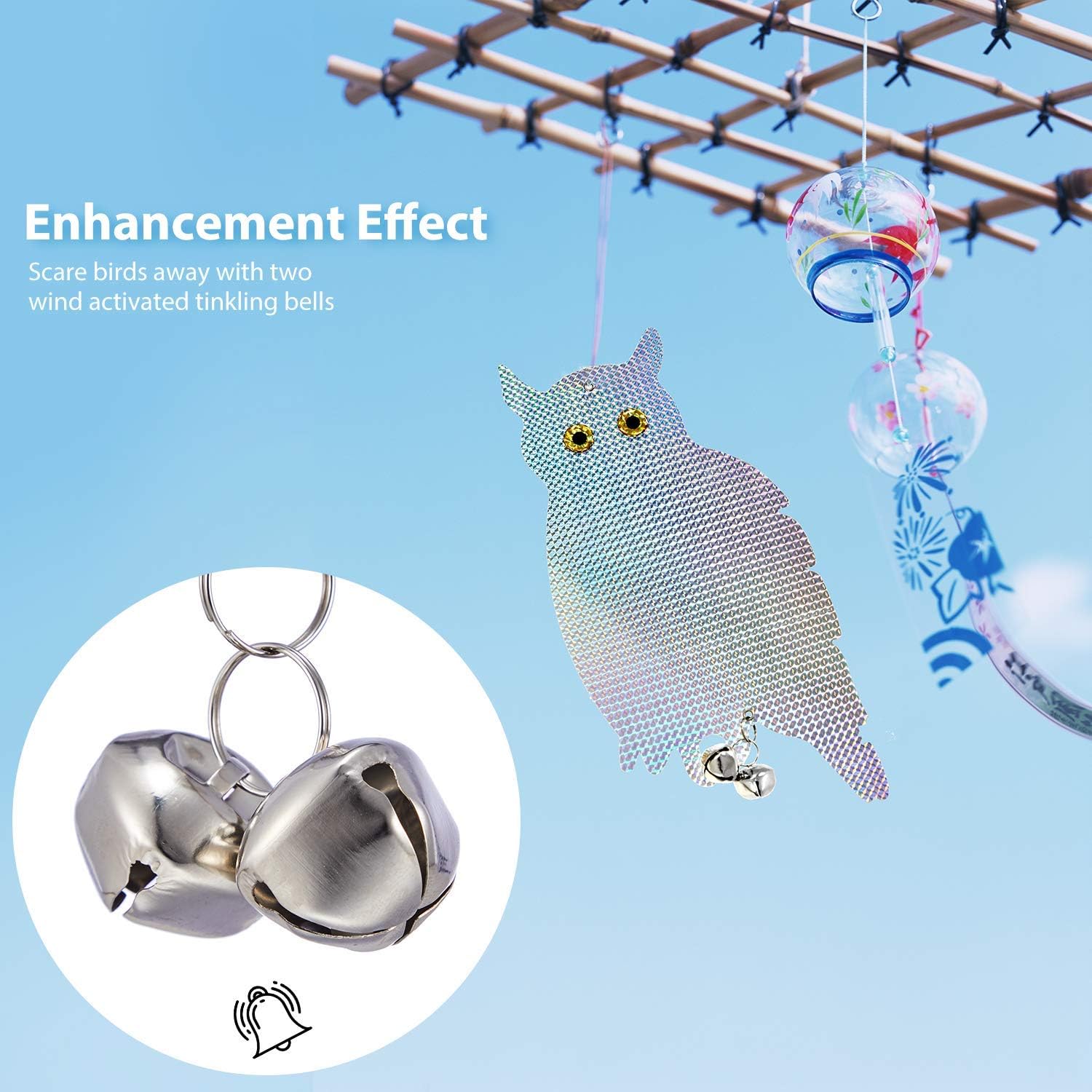 Ohuhu 4-Pack Owl-Shaped Reflectors, Effective Hanging Flashy Devices for Garden, Patio, Windows, Tree, Comes with 4 x Reflective Spiral Rods