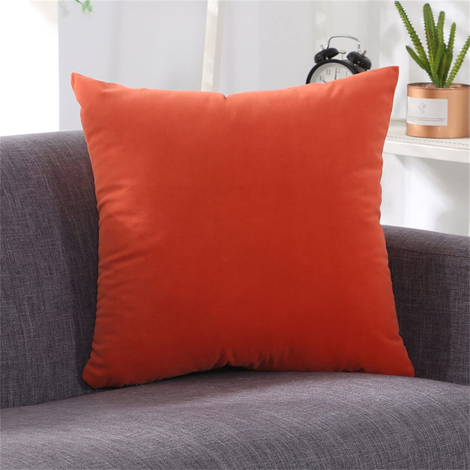 Federe Cuscini Velluto Copricuscini Quadrate Federe Cuscini, per Arredo Moderno Letto e Sedia (Arancione-Rosso,45 * 45cm(Set di 8))