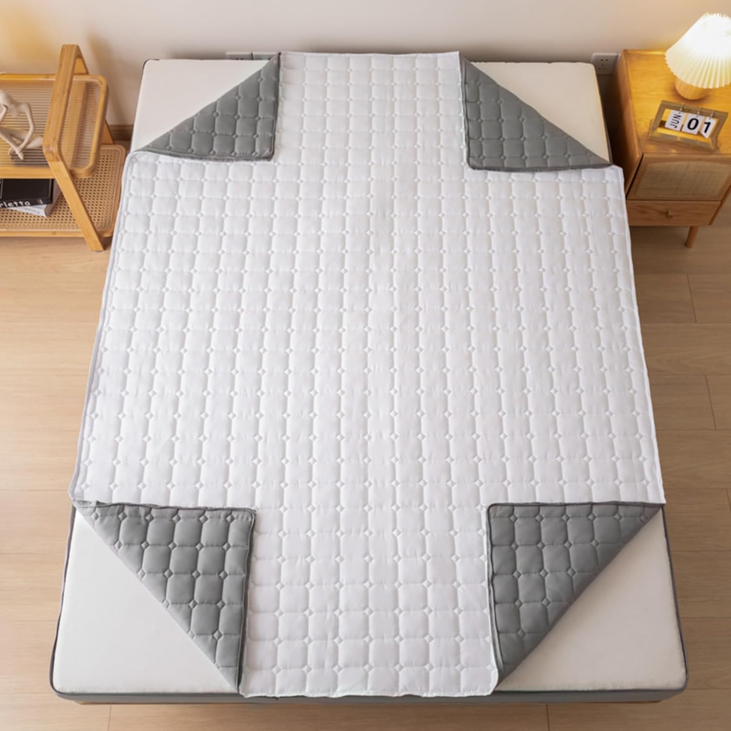 Weicher, waschbarer, wasserdichter Matratzenschoner, verdickt, grau, 200 x 220 + 15 cm, ideal zur Linderung von Allergien und Flecken.