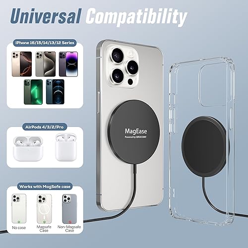 Miniatura 6 de MagEase - Cargador inalámbrico magnético, paquete de 2 cargadores inalámbricos magnéticos compatibles con iPhone 16, 15, 14, 13, 12 y AirPods 32Pro,