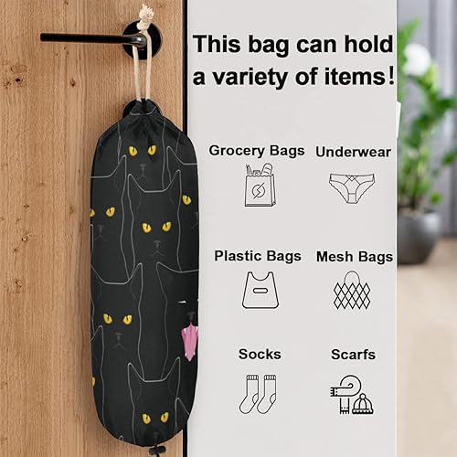 Miniatura 3 de Divertido soporte para bolsas de plástico con diseño de gato negro, lindo organizador de bolsas de plástico para montaje en pared, reutilizable,