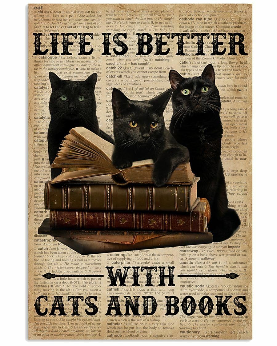 Life Is Better With Cats And Books Retro Metal Tin Sign 8X12 Inches