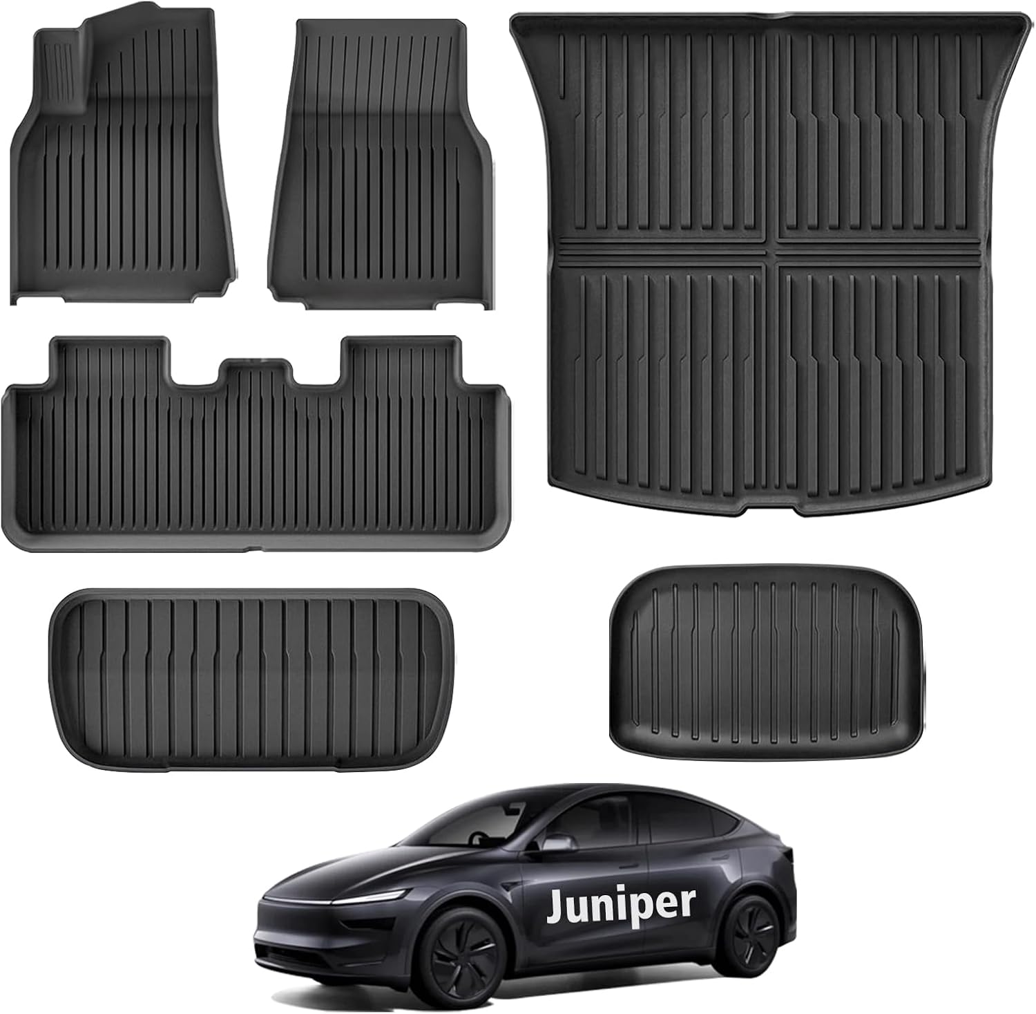 MYCO 2025 2026 Tesla Model Y Juniper Floor Mats 5-Seater, Set of 6 Custom Fit All-Weather TPE Waterproof Non-Slip Front & Rear Trunk Cargo Liners (Only for Tesla Model Y Juniper)