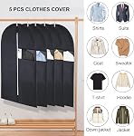 5 Pack Garment Bags for Hanging Clothes, 40 Inch Suit Bags with Zipper and Clear Window for Travel and Clothes Storage, Breathable Garment Covers for Suits Coats Uniforms Shirts