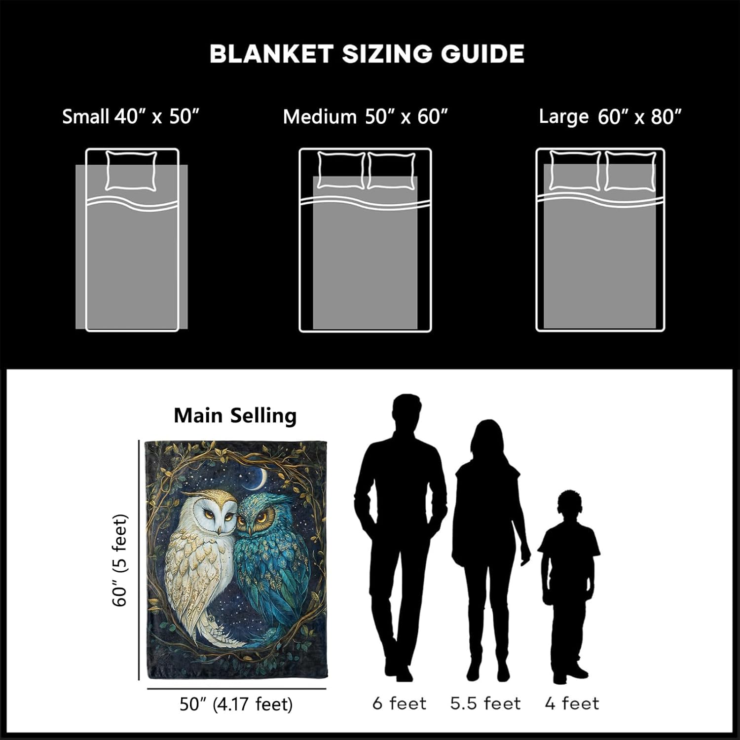 Whimsical Moonlit Owl Blanket, Cozy Plush Throw Blanket for Couch Bedroom Outdoor, Lightweight Soft Flannel Travel Blankets, Gifts for Women Adults Kids, Warm Decor 50"×60" - Image 3