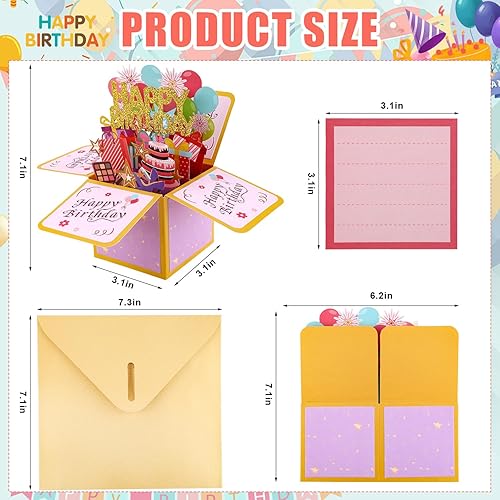 Miniatura 2 de Tarjeta desplegable de feliz cumpleaños, tarjeta creativa de cumpleaños 3D con sobre clásico y nota de escritura, caja desplegable de feliz