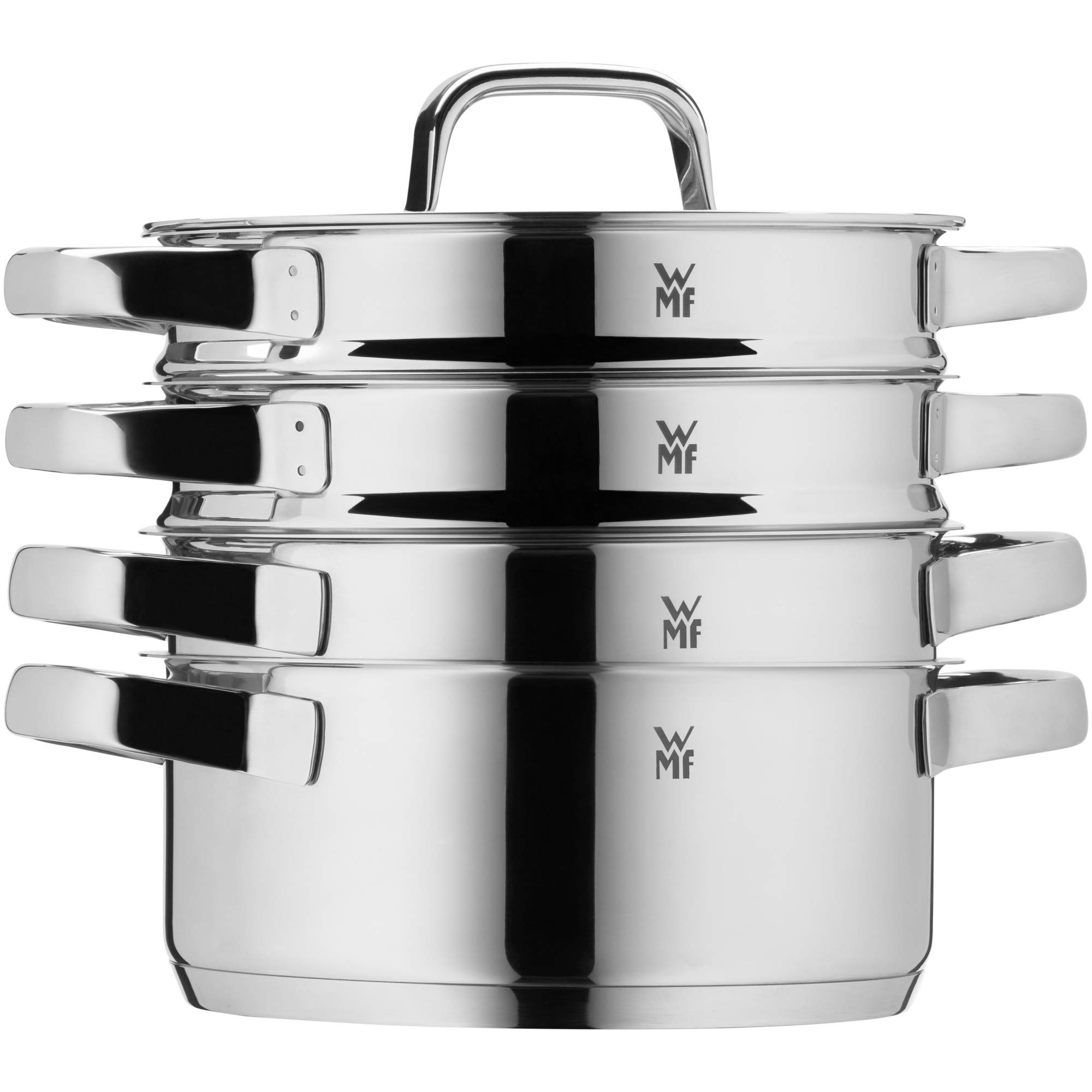 WMF Compact Cuisine Kochtopf groß 24cm, Glasdeckel, Fleischtopf Induktion 5,6l, Cromargan Edelstahl poliert, Innenskalierung, stapelbar, unbeschichtet
