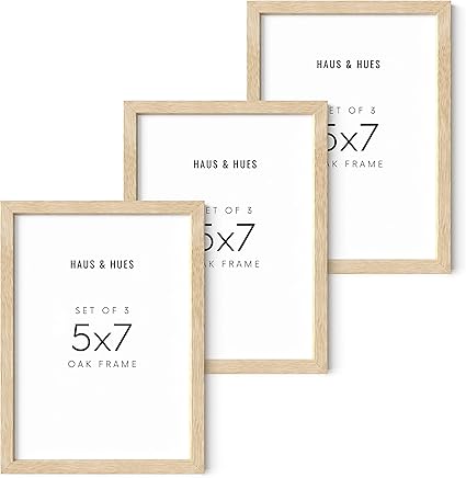 HAUS AND HUES Beige Oak Wood 5x7 Picture Frame - Modern Wood Wall Art Display - Lightweight 5x7 Frame for Art Prints, Photos, Posters - Ready-to-Hang Vertically & Horizontally (Set of 3)