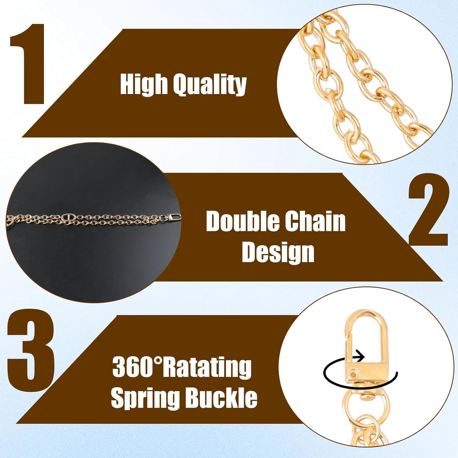 Loghohu Purse Chain Strap, Bag Chains with Metal Buckles 11.42 Inch Gold Bag Extender Chain for Replacement Shoulder Handbag Crossbody Bag Clutch - Image 3