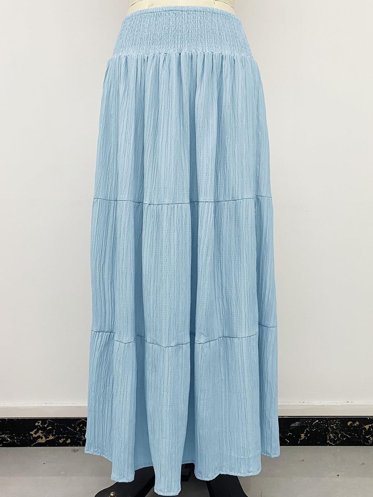 Gonna Lunga Maxi da Donna,Gonna A Trapezio Elastico in Vita Alta | Gonna A Balze Plissettata A Strati, Abbigliamento Casual Festival, Spiaggia E Vacanze