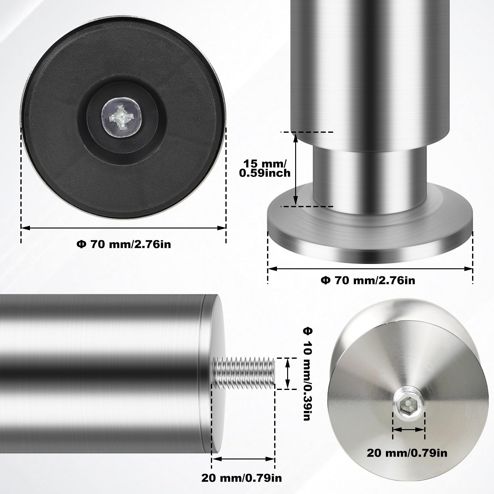 Set Di 4 Piedini Regolabili Per Mobili, Piedini Di Supporto In Acciaio Inossidabile Adatti Per Divani Letti Armadi Regolabili Da 18 A 30 Cm Bianchi 97539030 - Foto 4