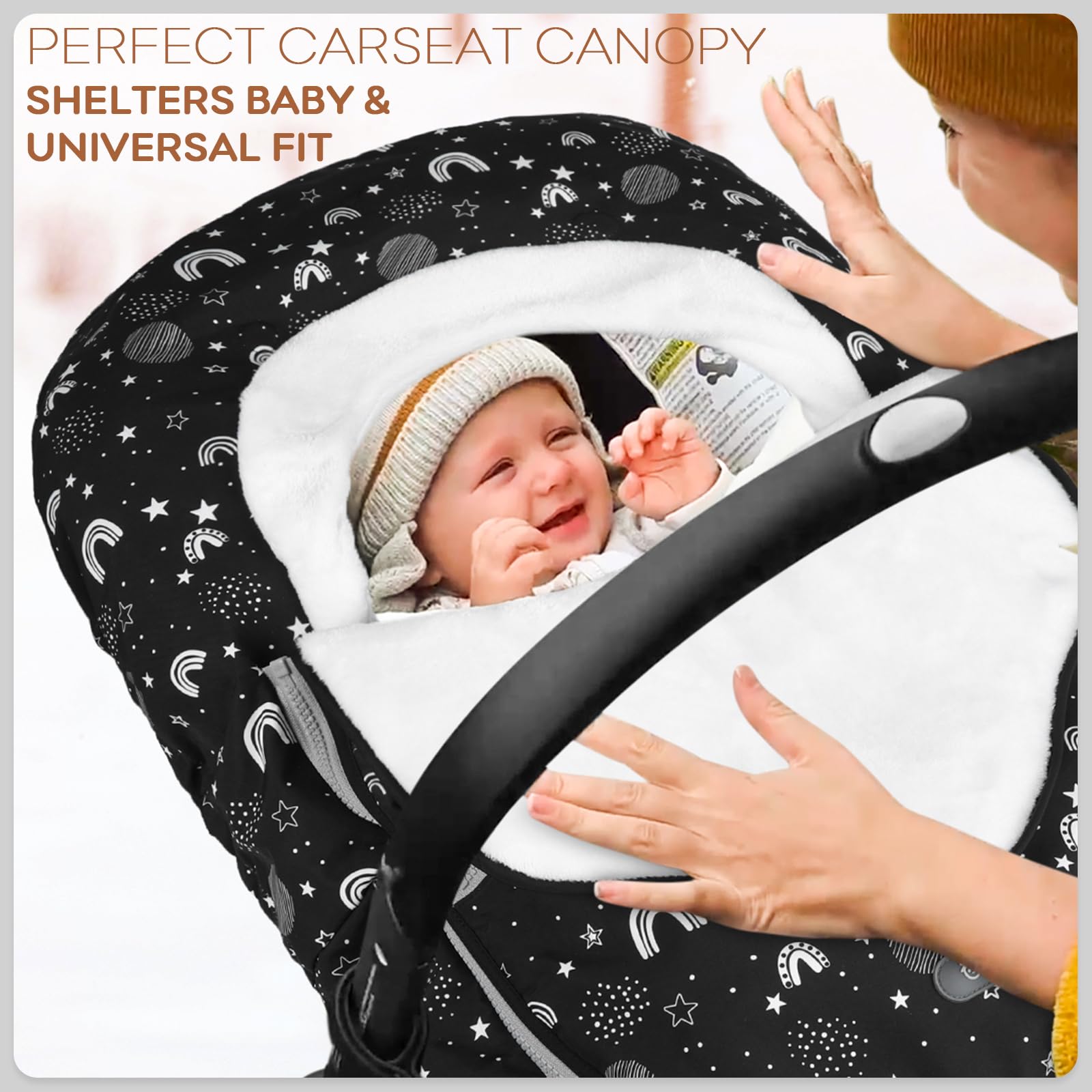 Yoofoss Housse de siège auto pour bébé - Housse d'hiver pour protéger bébé du vent froid - Housse de porte-bébé en polaire super chaude pour bébé garçons filles étoiles