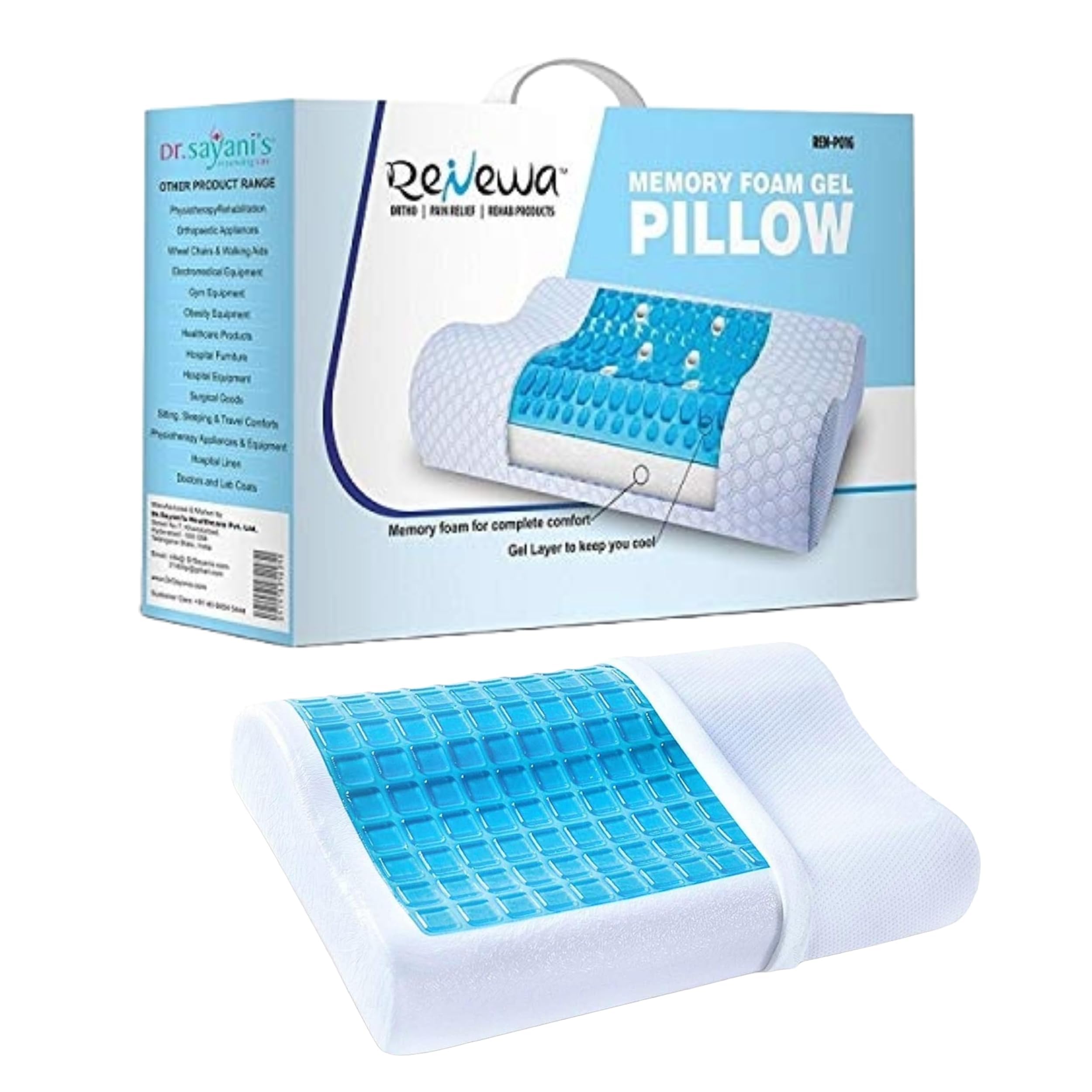 RENEWA Cervical Pillow for Neck Pain| Cervical Contour Cool Gel Memory Foam Orthopedic Pillow for Neck and Shoulder Pain Relief Ergonomic Memory Foam Pillows for Sleeping Improves Posture-picture-17