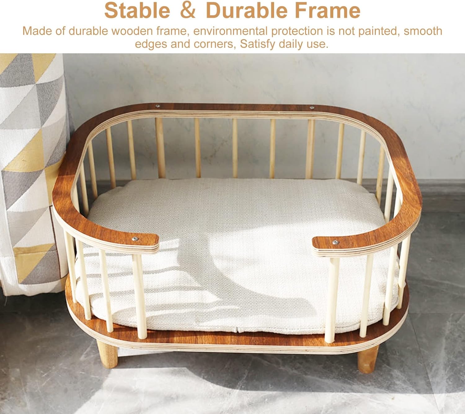 Pet Bed Rustic Rustic Elevated Pets Bed with Mattress, Portable Medium Raised Pet Cot for Cats/Dogs, for Indoor, Outdoor, Travel, Beach, Picnic