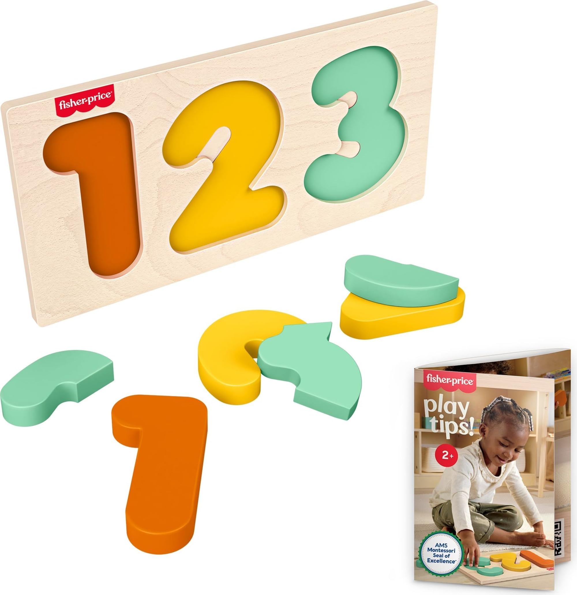 Amazon.com: Fisher-Price Wood Montessori Toy 1-2-3 Puzzle