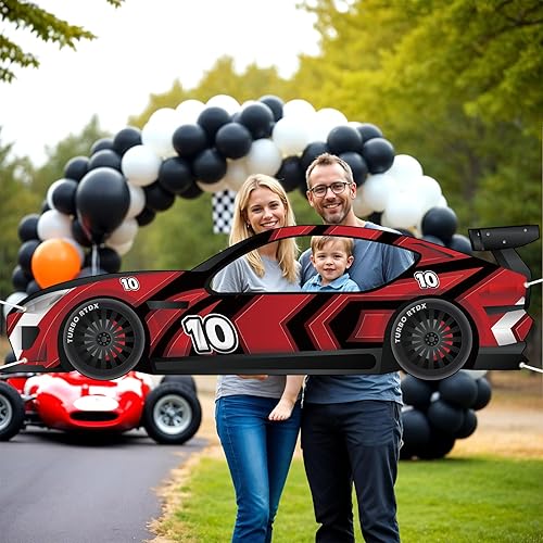 Miniatura 6 de 2 piezas de accesorios para cabina de fotos de autos de carreras, decoración de fiesta de autos de carreras, letrero en forma de auto