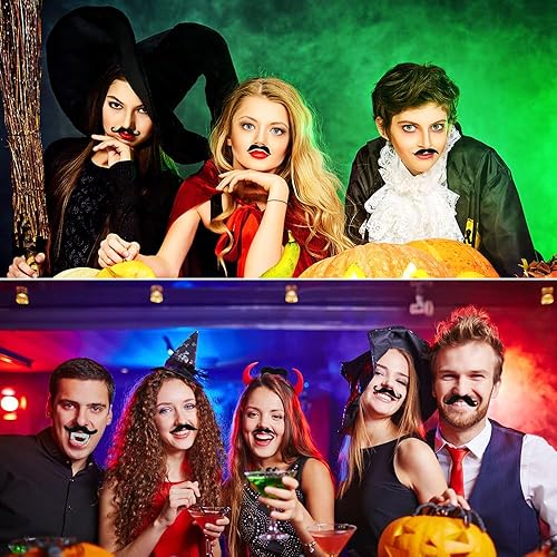 Miniatura 7 de Cytokio Bigote falso, bigote falso, bigote, autoadhesivo en bigote, barbas falsas, disfraz de bigote negro, para adultos y niños