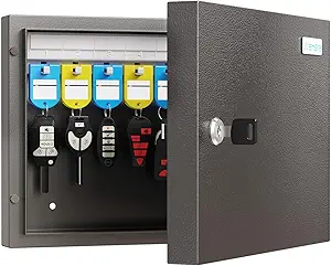 16-Key Cabinet Organizer, Key Lock Box Secured Key Holder for Valets, Hotels, Car & House Keys Black