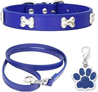 Colliers pour Chiens Collier en Cuir Laisse de Chien Combo Set Collier Chien Collier Chiot Réglable pour Petits Chiens Moyens Chats