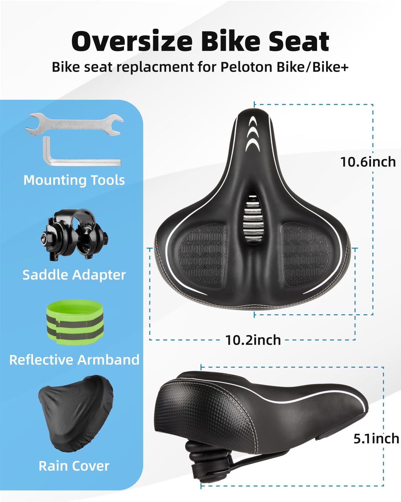 Fitense Asiento de bicicleta de gran tamaño para bicicleta Peloton y Bike+, cojín de asiento cómodo compatible con bicicletas Peloton, de carretera o de ejercicio, reemplazo de sillín de bicicleta