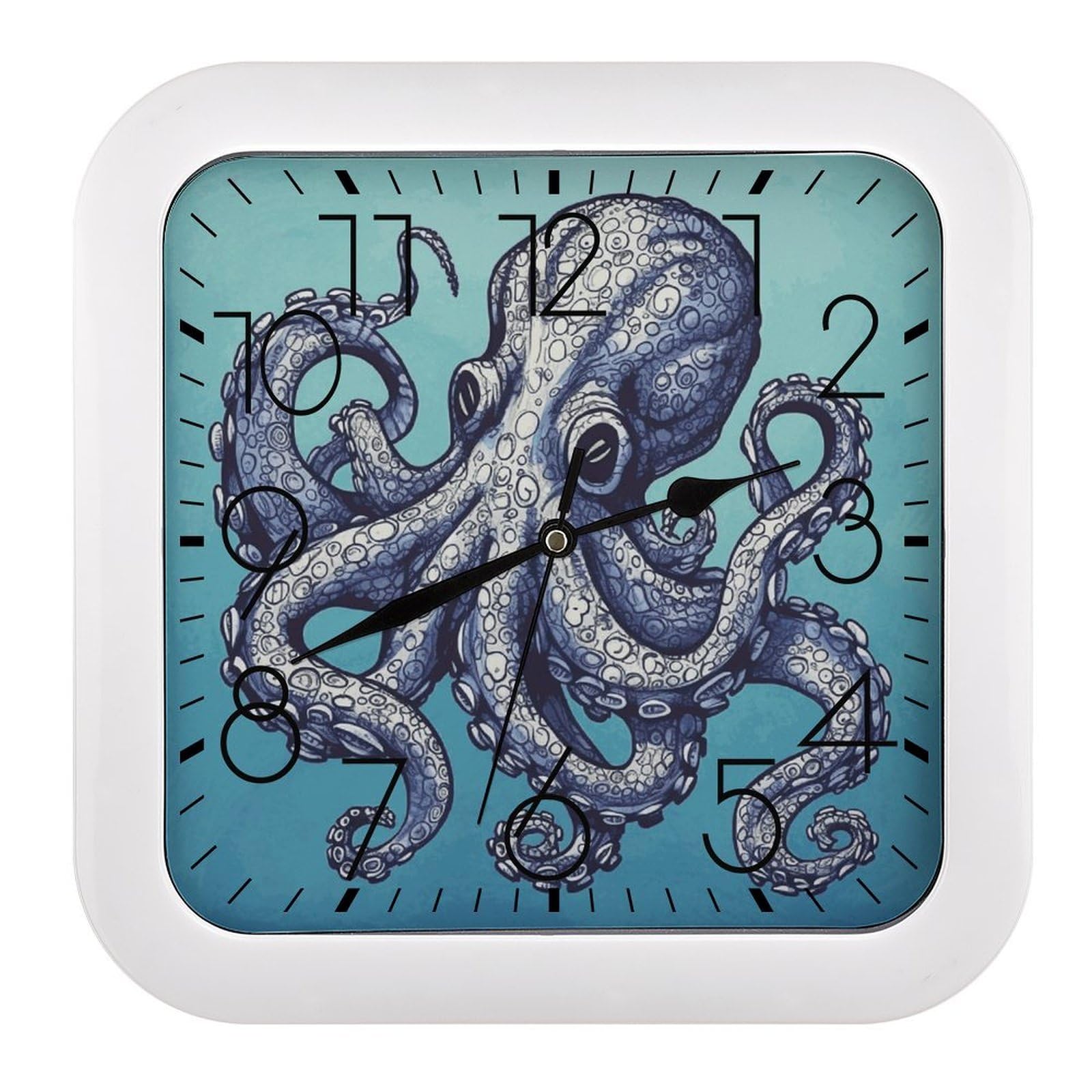 LDGSUPH Octopus Design Wall Clock Silent Non-Ticking Modern Clock Personalized Vintage Square Clocks for Travel Office Kitchen Home Decorative Clocks 10.2 Inch