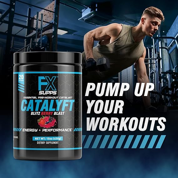 FXSUPPS Catalyft Pre-Workout Powder Drink for Men & Women Blitz Berry Blast Mix with Creatine, Caffeine & Beta-Alanine | Best for Energy Pump, Muscle Gain & Focus, 40 Servings (2-Pack)